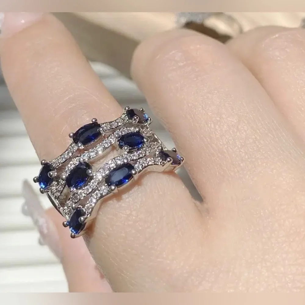 Diamond Royal Blue Crystal Ring - Picture 1 of 3
